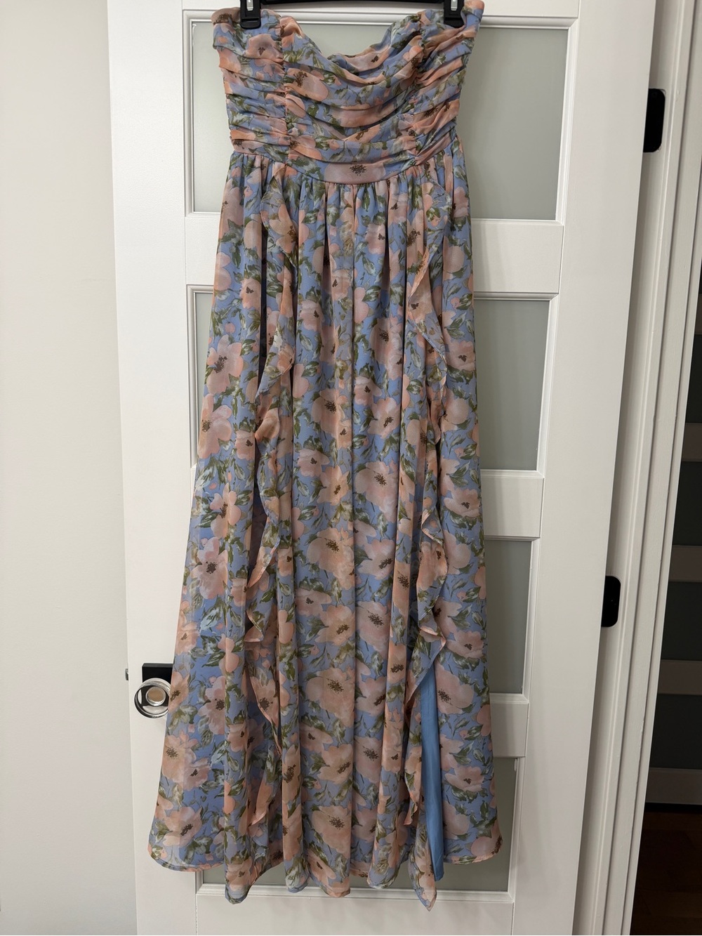 Strapless Floral Maxi dressin Blush Pink and Light Blue